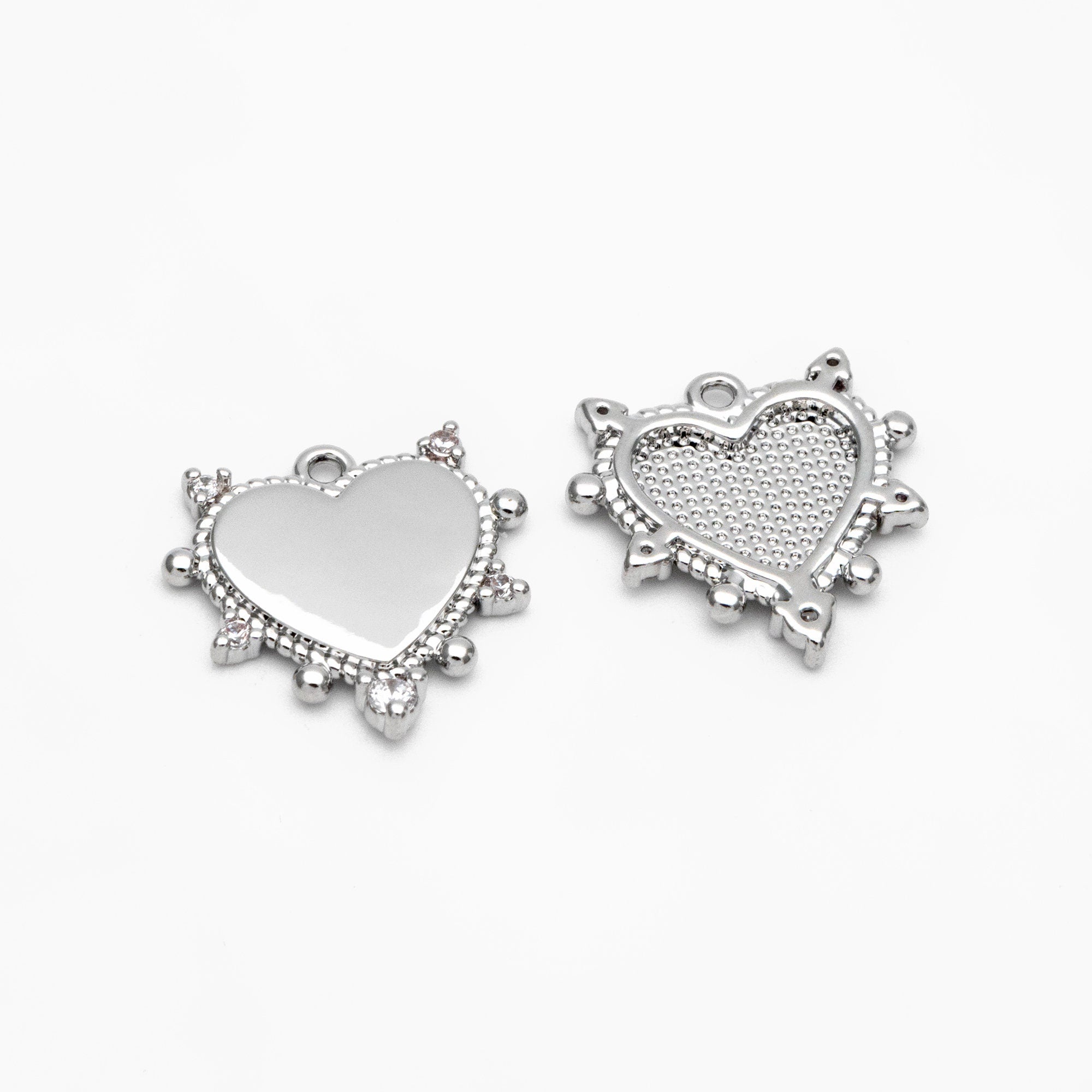 10pcs CZ pave Gold/ Silver Heart Pendants 17mm, 18K Gold/ Rhodium plated Brass, Rhinestone Heart Charms (GB-1905)
